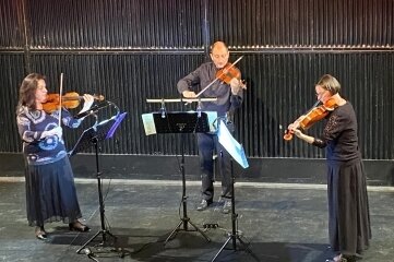 Künstlerpech bei Kammerkonzert - Mariana Apostolova-Gogova (l.), Valentin Gogov und Katrin Hille musizierten beim Kammerkonzert im Freiberger Theater. 