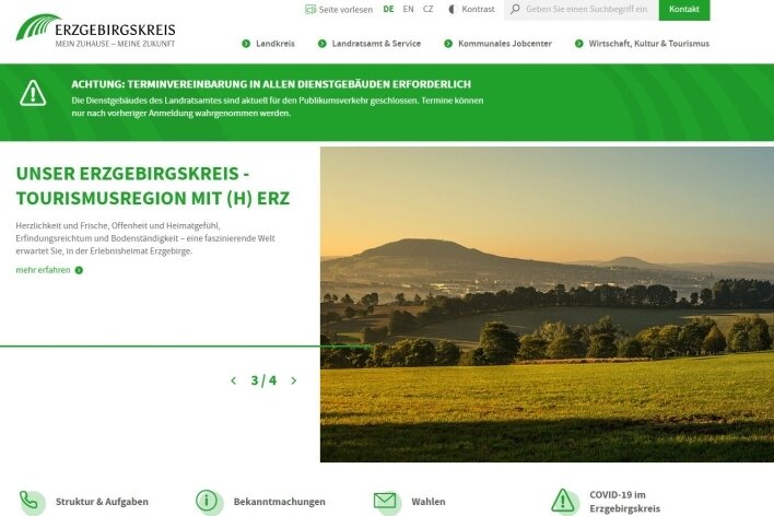 Landratsamt des Erzgebirgskreis digital: Internetseite nun klar und aufgeräumt - Die Homepage ist überarbeitet worden. 
