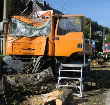 In Rittersgrün fuhr ein Lastwagen gegen einen Baum.