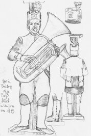 Lebensgroße Bergleute aus Holz tragen ein 50-Meter-Dach - 
              <p class="artikelinhalt">Diese Zeichnung von Günther Zielke zeigt einen Bergmusiker in der Uniform aus dem 19.Jahrhundert.</p>
            