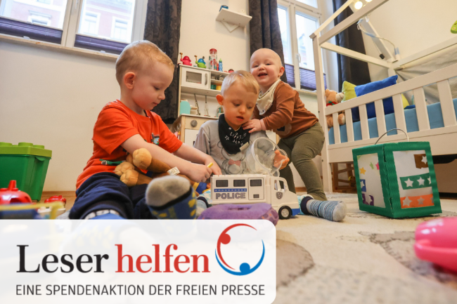 "Leser helfen": Kleiner Ben aus Chemnitz und die Sorgen in der Nacht - Die Geschwister Piet, Ben und Pia (Foto von links) spielen gern miteinander. Die Nächte sind für Ben aber nicht immer einfach. 