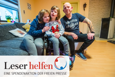 "Leser helfen"-Spendenaktion: "Die Mutti kann ich ihnen nicht ersetzen" - Lilli (links) und Lina mit ihrem Papa Mirko Heinz. Trotz vieler Sorgen sind die drei voller Zuversicht. 