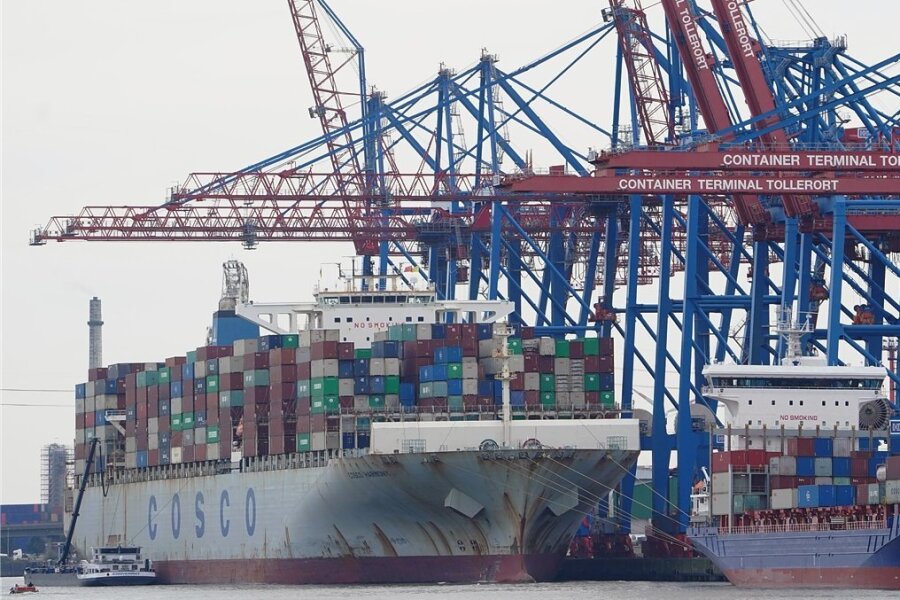 Lieferengpässe dämpfen Erholung - Containerschiffe werden am Terminal Tollerort im Hamburger Hafen abgefertigt: Zahlreiche globale Lieferketten wurden durch die Coronapandemie unterbrochen. 