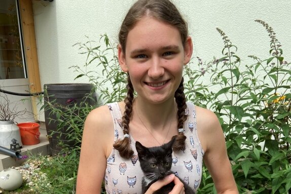 Mitarbeiterin Leonie Humpisch mit Mogli, einem der 26 Katzenbabys. Die 19-Jährige ist seit Anfang August stellvertretende Katzenverantwortliche im Tierheim "Waldfrieden"