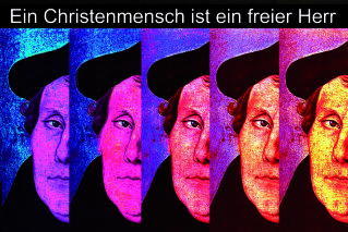 Martin Luther als Großbild an Katharinenkirche - Bildplane Martin Luther an der Katharinenkirche