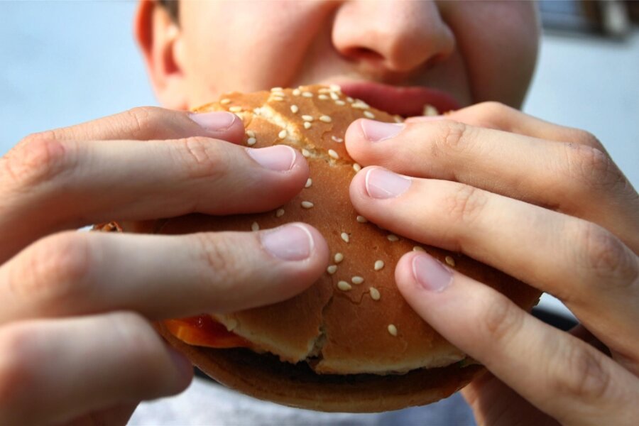 McDonalds-Menü als Dank: DRK will Erzgebirgern das Blutspenden schmackhaft machen - Ein Jugendlicher isst einen Hamburger.