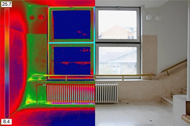 Mehr Zuschuss für energetische Sanierung - Die Infrarot-Messung zeigt, an welchen Stellen Wärme durch die Fenster entweichen kann. Nur eine gute Dämmung kann den Verlust mindern. 