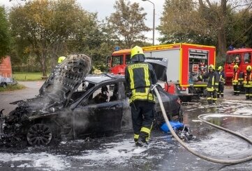 Mercedes geht an B 174 in Flammen auf - Der Mercedes brannte komplett aus. 