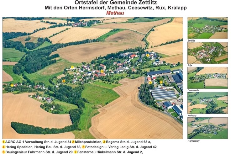 Methauer will für bessere Orientierung in Dörfern sorgen - Ein erster Entwurf von Peter Ledig für die Methauer Ortstafel. Darauf sind etliche der Unternehmen aus dem Ortsteil verzeichnet. 