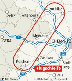 Militärflieger über Westsachsen gesichtet - Die Flugschleife der Militärflugzeuge.
