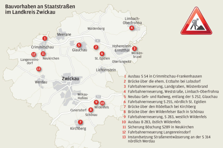 Millionen für Staatsstraßen im Landkreis - Übersicht über Bauvorhaben im Landkreis Zwickau.