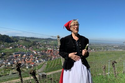 Mit Bollerwagen und Hex: Weinwandern am Schwarzwaldrand - Die "Hex vom Dasenstein": Doris Baßler in ihrem Element und Kostüm.