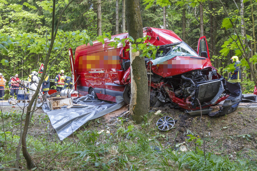 Mit Farben beladener Transporter prallt gegen Baum - Fahrer verletzt - Ein mit Farben beladener Transport ist am Montag auf der Neudorfer Straße verunglückt.