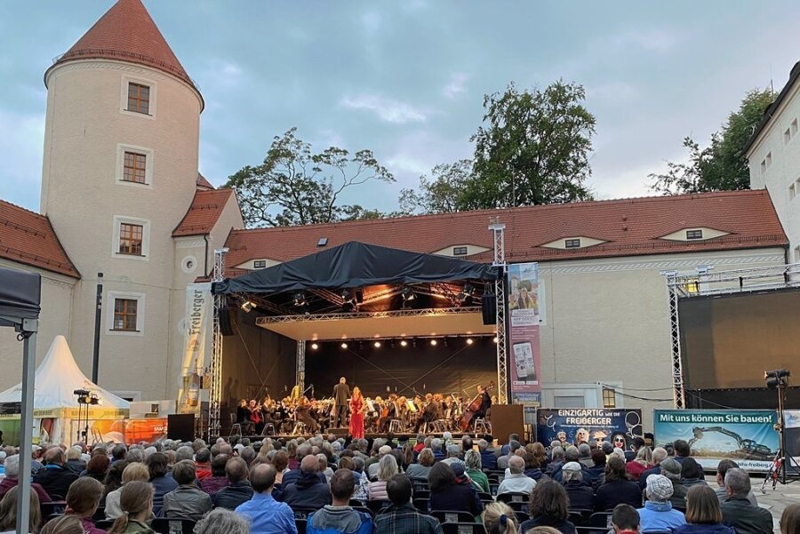 Beim Sommernachtskonzert am Samstag auf dem Freiberger Schlosshof begeisterte Susanne Engelhardt mit dem Song "Ich gehör nur dir" aus dem Musical "Elisabeth". Die Sängerin bleibt am hiesigen Theater.