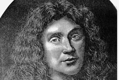Molière -  der Großmeister der Komödie - Zeitgenössischer Stich des französischen Dichters und Schauspielers Molière, der eigentlich Jean-Baptiste Poquelin hieß. Er wurde am 15. Januar 1622 in Paris geboren.