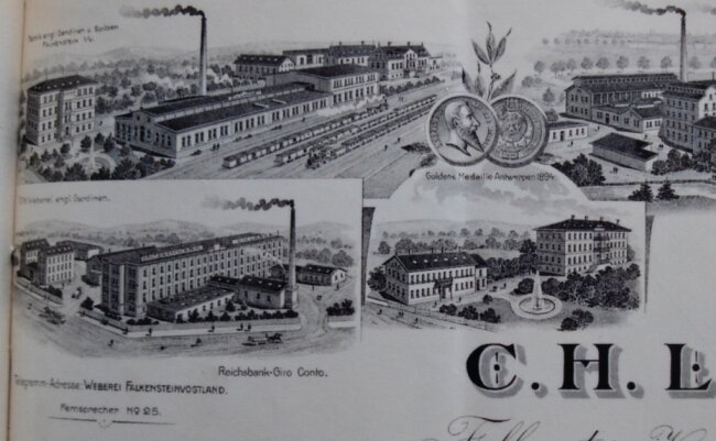 Geschäftsbrief der Firma C.H. Lange von 1907: Links unten ist das damalige Göltzschwerk zu sehen, das 1894 errichtet wurde. 