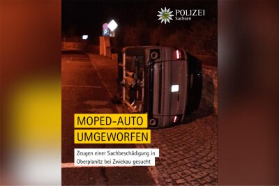 Nach „Anzeigenhauptmeister“-Post auf Facebook: Polizei Sachsen entschuldigt sich - Dieses Moped-Auto ist in Zwickau umgeschmissen worden.