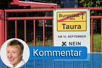 Nein zur Eingemeindung: Chance auf mehr Bürgernähe? - Plakat zum eindeutigen Nein zur Eingemeindung im Tauraer Ortsteil Köthensdorf.