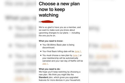 Netflix-Kunden aufgepasst: Streaming-Riese wird teurer und kündigt das werbefreie Basis-Abo - Ein User auf Reddit postete ein Schreiben von Netflix, in welchem ihm der Anbieter das Ende seines werbefreien Basis-Abos ankündigt.
