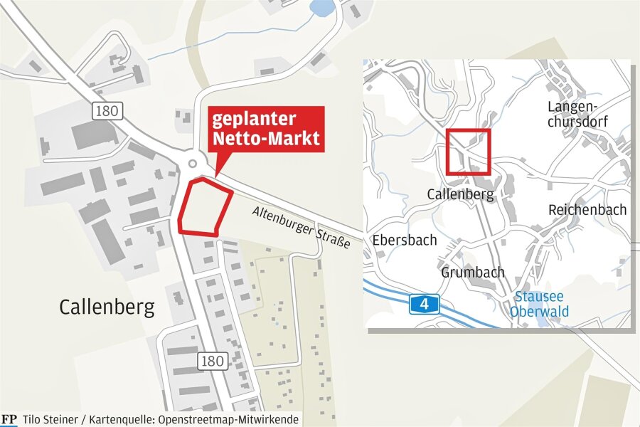 Netto-Filiale für Callenberg: Neubau am Kreisverkehr geplant - Verkehrsgünstig an der B 180 gelegen und doch ortsnah will der Nahversorger Netto in Callenberg eine Filiale errichten.