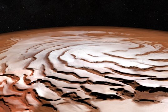 Neue Bilder vom Mars zeigen eisige Spirale - Die eisige Spirale auf dem Mars.