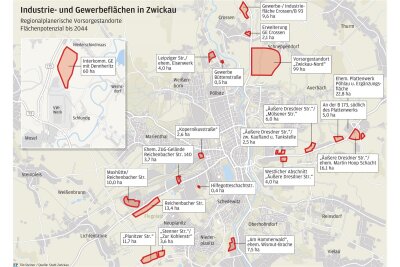Neue Gewerbegebiete für Zwickau: Auf diesen 19 Flächen könnten sie entstehen - 19 Flächen kommen für Gewerbeansiedlungen infrage. Sie müssen nur entsprechend erschlossen werden.