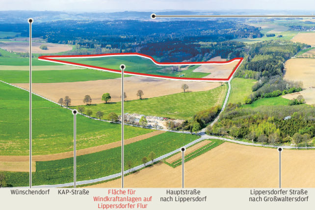Neuer Windpark bei Lippersdorf soll Geld in Stadtkasse spülen - Übersichtskarte