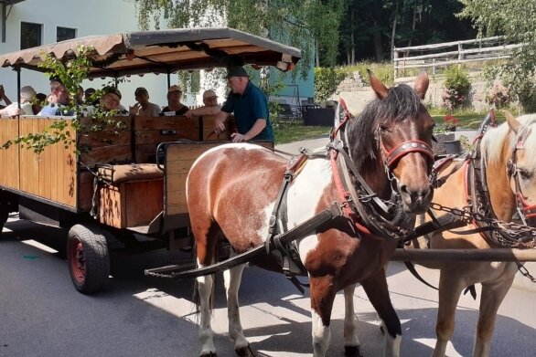 Menschen mit Behinderung aus dem Eibenstocker Wohnheim der Diakonie Erzgebirge haben jetzt ihren Nikolaus-Gutschein eingelöst und mit ihren Betreuern eine Rundfahrt in der Pferdekutsche erlebt. 