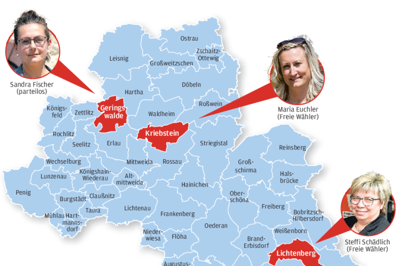 Nur drei Frauen an Rathausspitze - Übersicht: Welche mittelsächsischen Kommunen eine Bürgermeisterin gewählt haben.