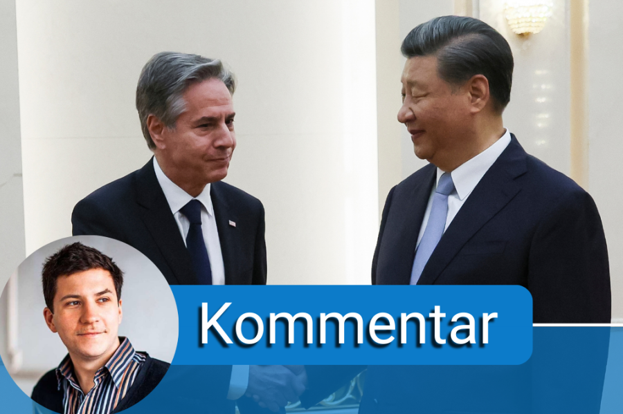 Nur kleine Fortschritte - China, Peking: Antony Blinken (l), Außenminister der USA, begrüßt Xi Jinping, Präsident von China, in der Großen Halle des Volkes. Chinas Staats- und Parteichef Jinping sieht durch die Gespräche mit Blinken «Fortschritte» im Verhältnis zu den Vereinigten Staaten.