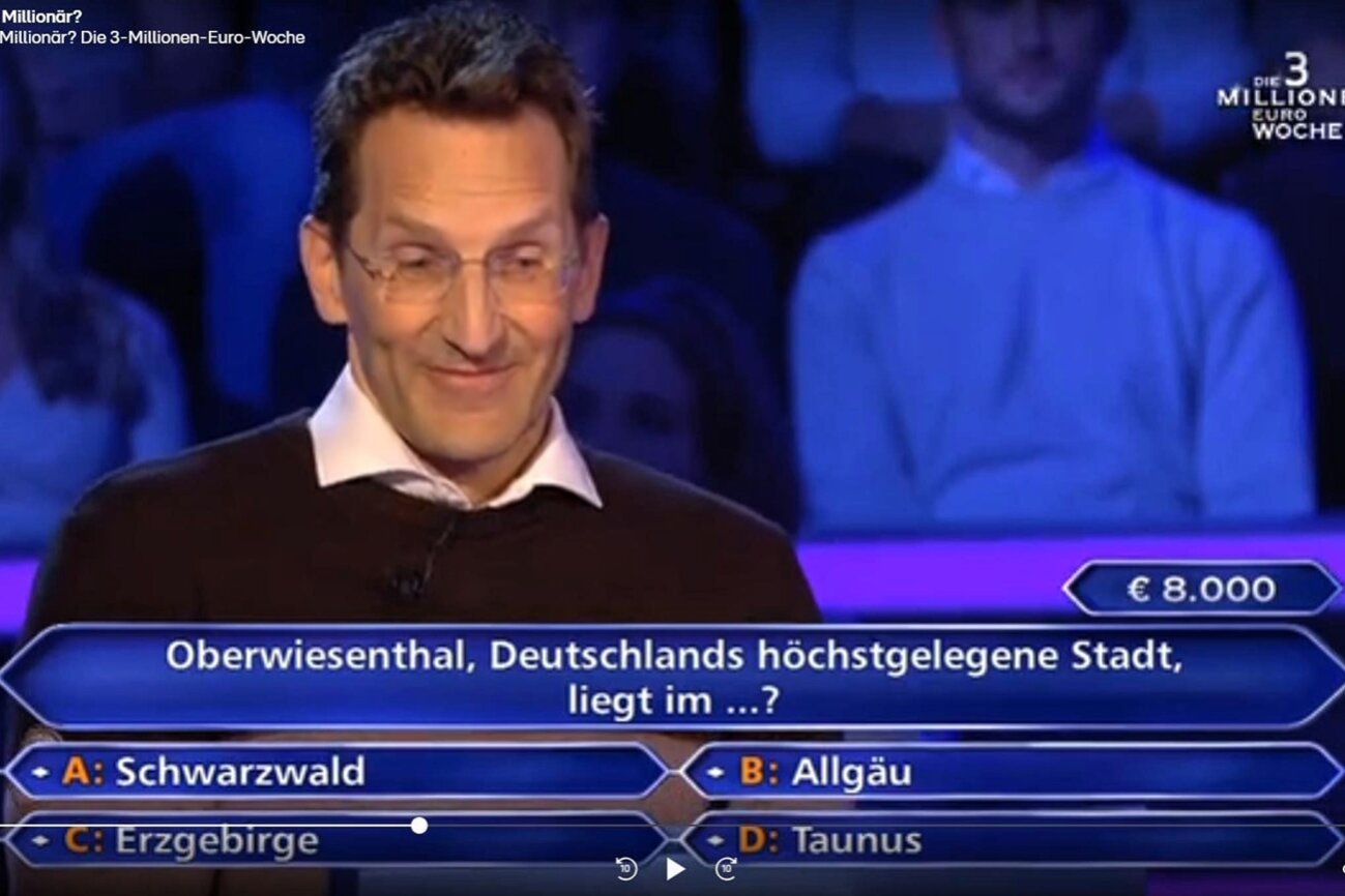 OberwiesenthalFrage bei „Wer wird Millionär“ Plauener Publikumsjoker bringt Günther Jauch zum