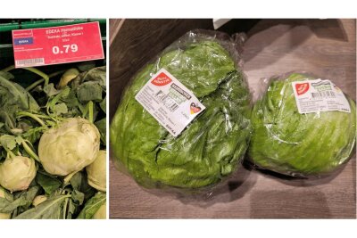 Obst und Gemüse mit Schönheitsfehlern soll eine Chance bekommen - Enorme Größenunterschiede bei Kohlrabi und Eisbergsalat im Marktcheck. Der Preis pro Stück ist allerdings gleich.