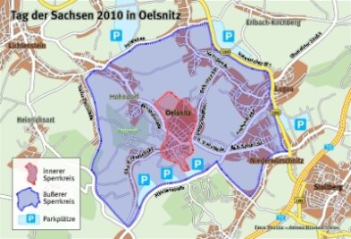 Oelsnitz organisiert den Ausnahmezustand - 
              <p class="artikelinhalt">Sperrkreise zum Tag der Sachsen 2010 nach jetzigem Planungsstand. Es kann noch Änderungen geben.</p>
            