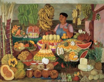 Olga Costa - die Mexikanerin aus Leipzig: Sechs Gründe, warum Sie diese Ausstellung nicht verpassen sollten! - Gilt als Meisterwerk Olga Costas, zeigt aber nur einen Teil ihrer Vielseitigkeit: das Gemälde "Die Obstverkäuferin" von 1951.