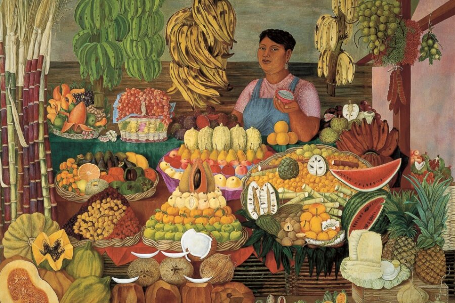 Olga Costa - die Mexikanerin aus Leipzig: Sechs Gründe, warum Sie diese Ausstellung nicht verpassen sollten! - Gilt als Meisterwerk Olga Costas, zeigt aber nur einen Teil ihrer Vielseitigkeit: das Gemälde "Die Obstverkäuferin" von 1951.