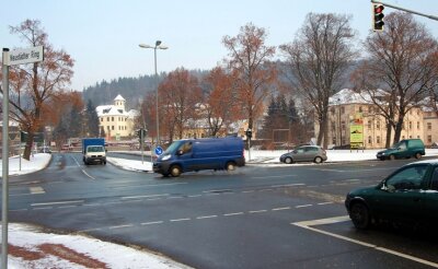 Partner feilen an Kreisverkehr-Planungen - Die stark befahrene Kreuzung am Beierfelder Dreieck ist das nächste Kreisverkehrsprojekt in Schwarzenberg.