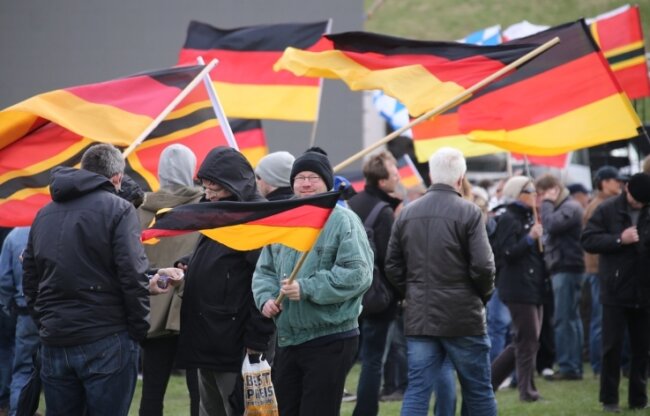 Kundgebung der Pegida-Bewegung auf dem Messegelände in Dresden im April dieses Jahres.