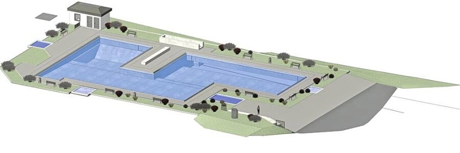 Planer stellt Variante für Freibad Geringswalde vor - Die Grafik zeigt die Vorzugsvariante für eine Sanierung des Schwimmbeckens im Geringswalder Freibad.