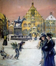 Poeschmann malt Bild vom Altmarkt - Der Plauener Altmarkt um 1910. Das Bild stammt von Rudolf Poeschmann. 