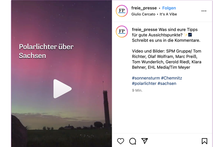 Polarlichter über Sachsen im Video: Das Farbenspiel über Striegistal im Zeitraffer - 