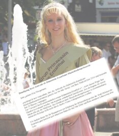 Prinzessin fühlt sich als Pannenputtel - 
              <p class="artikelinhalt">Mit einer E-Mail aus dem Fremdenverkehrsamt ist Kerstin Neugebauer als Rhododendronprinzessin von Hohenstein-Ernstthal gekündigt worden. Aber sie macht weiter.</p>
            