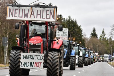 Protest an Grenze in Reitzenhain: Schulterschluss deutscher und tschechischer Bauern - Gegen Mittag erreichte der Korso auf deuscher Seite das Grenzgebiet.