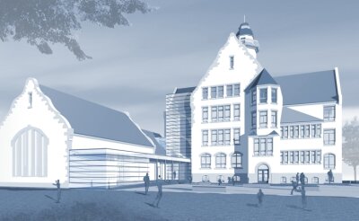 Rabensteiner Schule fertig saniert - Der Entwurf zeigt den Bau der Rabensteiner Schule aus der Hofperspektive.