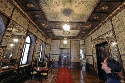 Raumklima schadet wertvollen Seidentapeten im Schloss Waldenburg - Blick in das Chinesische Zimmer des Schlosses Waldenburg. Die Seidentapeten wurden im 18. Jahrhundert in China hergestellt.