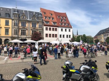 Rechten-Kundgebung in Zwickau: Teilnehmer protestieren gegen Politik, Justiz und Medien - Kundgebung auf dem Hauptmarkt in Zwickau.