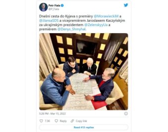 Regierungschefs von Polen, Tschechien und Slowenien erreichen Kiew - Screenshot eines Twitter-Beitrags von Petr Fiala