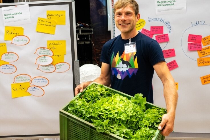 Regionalkonferenz in Rochlitz: Vernetzung als Strategie gegen Klimakrise - Ökolandbauer Daniel Hausmann aus Breitenborn verkauft sein Gemüse überwiegend direkt an die Verbraucher. 