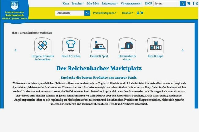 Reichenbacher Online-Marktplatz läuft zögerlich an - Auf der Internetseite dein-reichenbach.de ist der Online-Marktplatz über die Schaltfläche "Shop" zu finden.