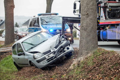 Renault-Fahrer in Plauen prallt gegen Baum - An einem Baum hat die Autofahrt für einen Renault-Fahrer (30) in Plauen am Mittwoch geendet. 