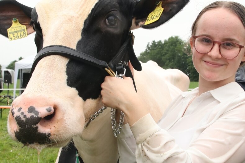 Rinderzüchter führen ihre schönsten Tiere vor - Die schönste Kuh des Wettbewerbes heißt Havel, vorgestellt von Sophie Tröger. Sie hat ihr Zuhause bei Kerstin Döhler in Steinberg. 